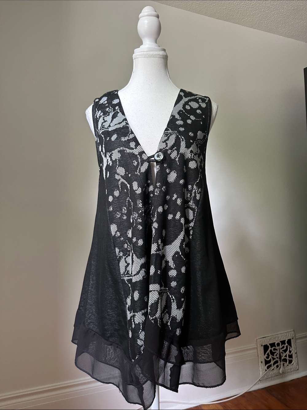PARSLEY & SAGE Mixed Print Boho Lagenlook Summer Single Button Vest Small
